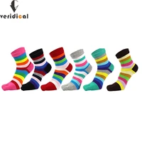 5 pairs women toe socks colorful striped rainbow crew striped cotton ladies casual cute young five fingers harajuku socks