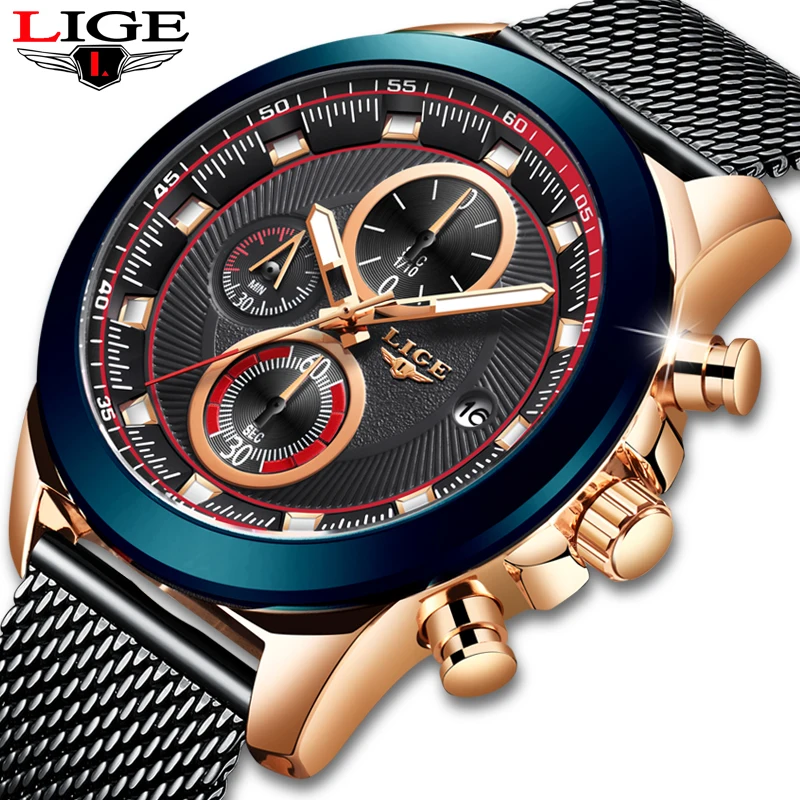 2019 LIGE Mens Watches Top Brand Luxury Military Watch Men Net with Waterproof Clock Quartz Chronograph Relogio Masculino | Наручные часы