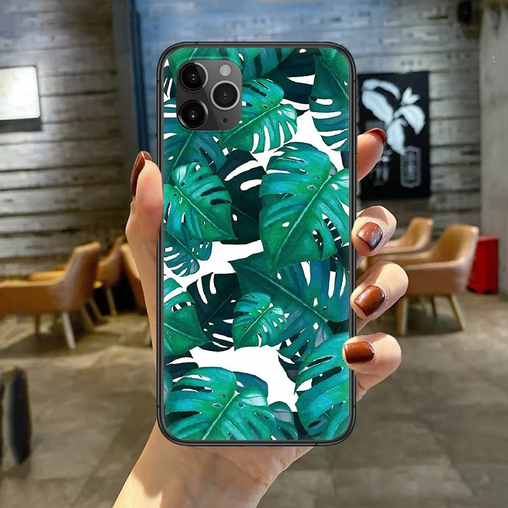 

Leaves Monstera Phone Case Cover For Iphone 5 5S 6 6S PLUS 7 8 11 12 Mini X XR XS PRO SE 2020 MAX black Shell Pretty Bumper Soft