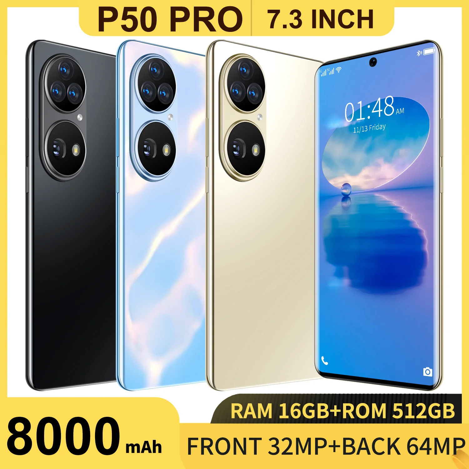 Tel&eacute;fono Inteligente 5G 2021 global, dispositivo que se adapta a Huawei P50 Pro, con 16 + 512GB, red 5G, GPS, para Huawei, Xiaomi y Samsung-0