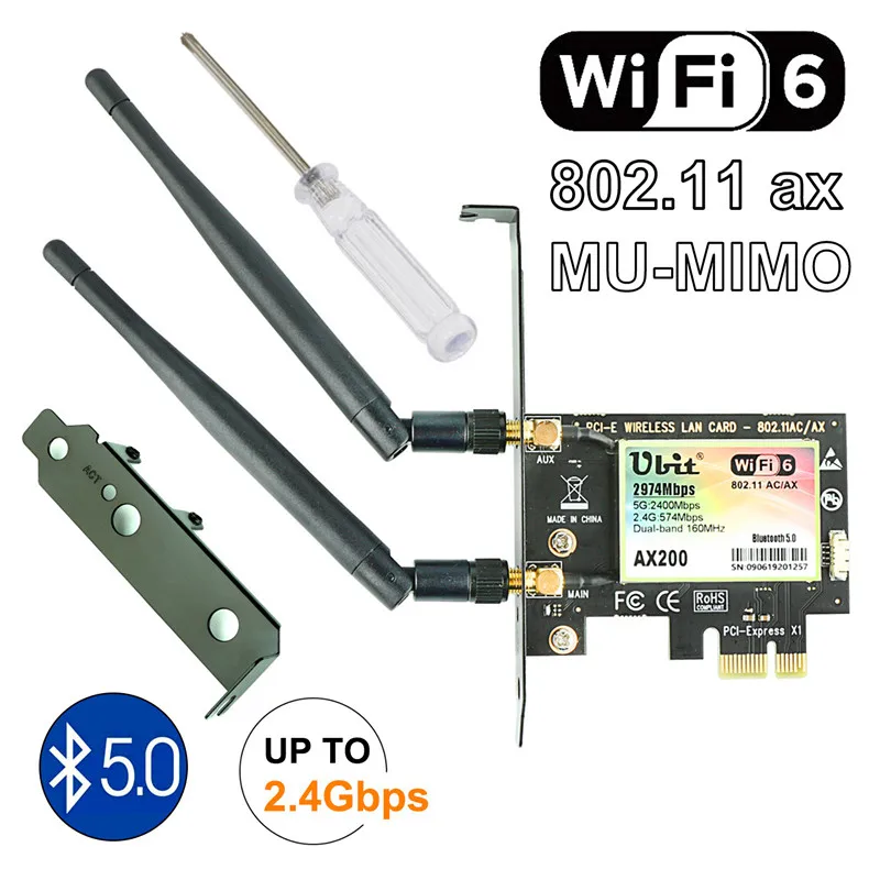 Ubit Bluetooth 5 0 | Pcie wi fi карта 2 4 гбит/с гигабитная двухдиапазонная сетевая Wifi 6 AX200