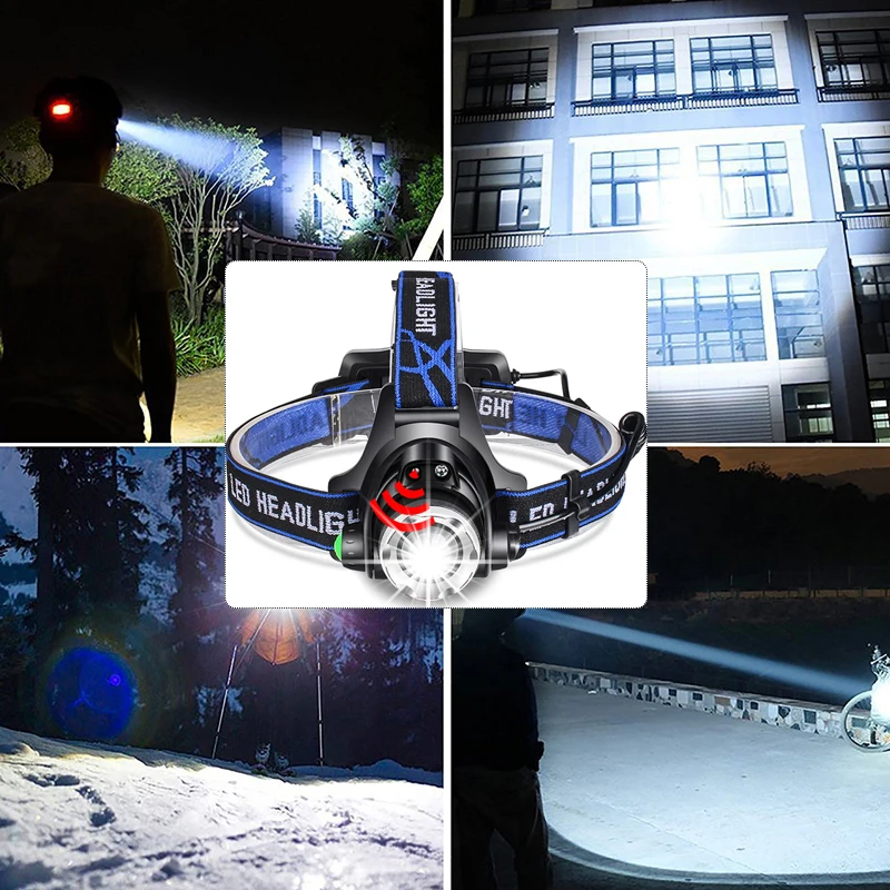 Мощный светодиодный налобный фонарь с датчиком T6/L2/V6 USB головкой масштабируемый