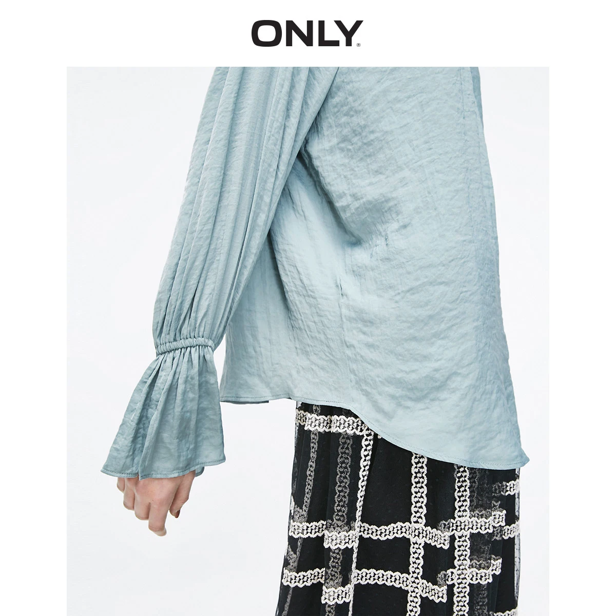 ONLY весенний свободный вырез со шнуровкой шифоновая рубашка с длинным рукавом |