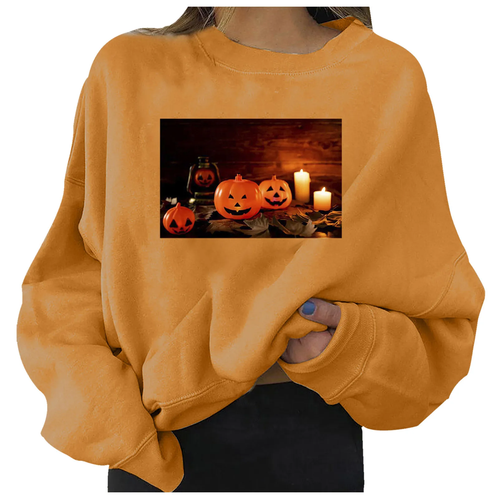 

Winter Womens Casual Long Sleeve Round Neck Sweatshirts Fashionable Halloween Printed Loose Pullovers Top roupas femininas