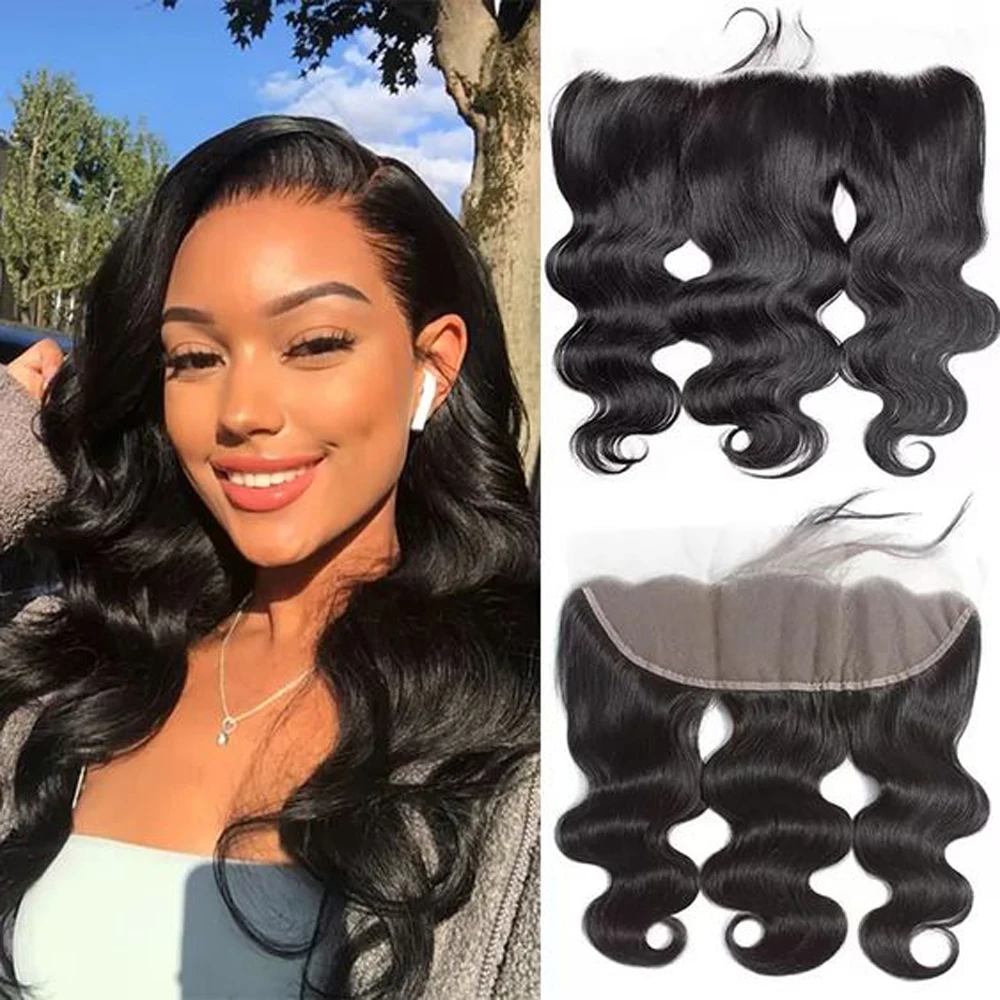 DLME Body waveLace Frontal Closure 13x4 Ear to Ear Closure Pre Plucked With Baby Hair Brazilian Human Hair Free Part Virgin Hair