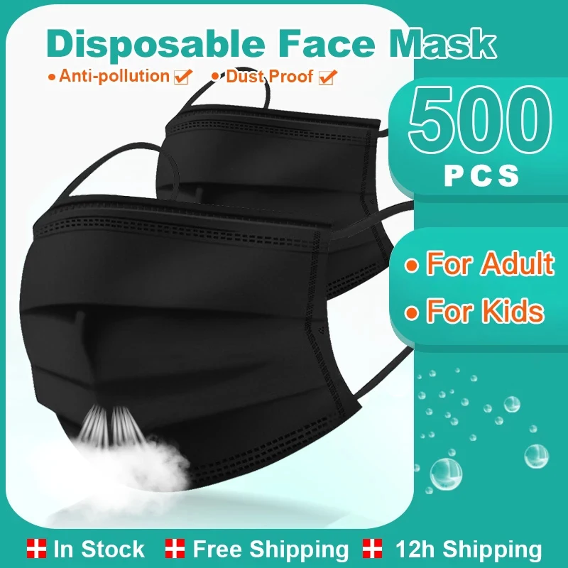 

Black Disposable Medical Mask Adult Kids Non woven 3 Layers Filter Anti Dust Breathable Gauze Surgical Mask Children Mouth Mask
