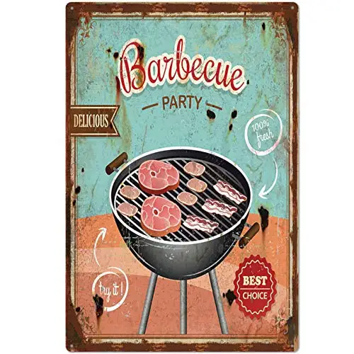 

Original Retro Design Barbecue Party Tin Metal Signs Wall Art | Thick Tinplate Print Poster Wall Decoration