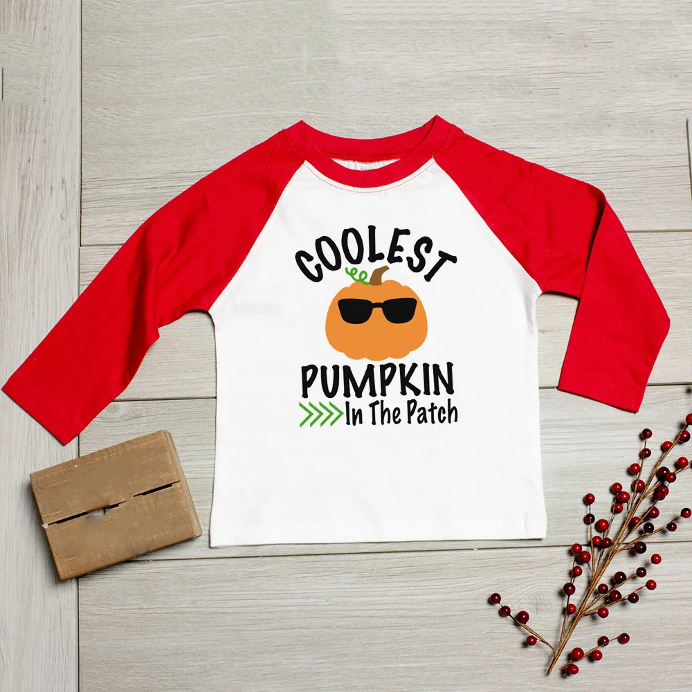 Camiseta con parche de calabaza para ni&ntilde;os y ni&ntilde;as, camisa de Halloween con parche de calabaza, Tops de oto&ntilde;o-3