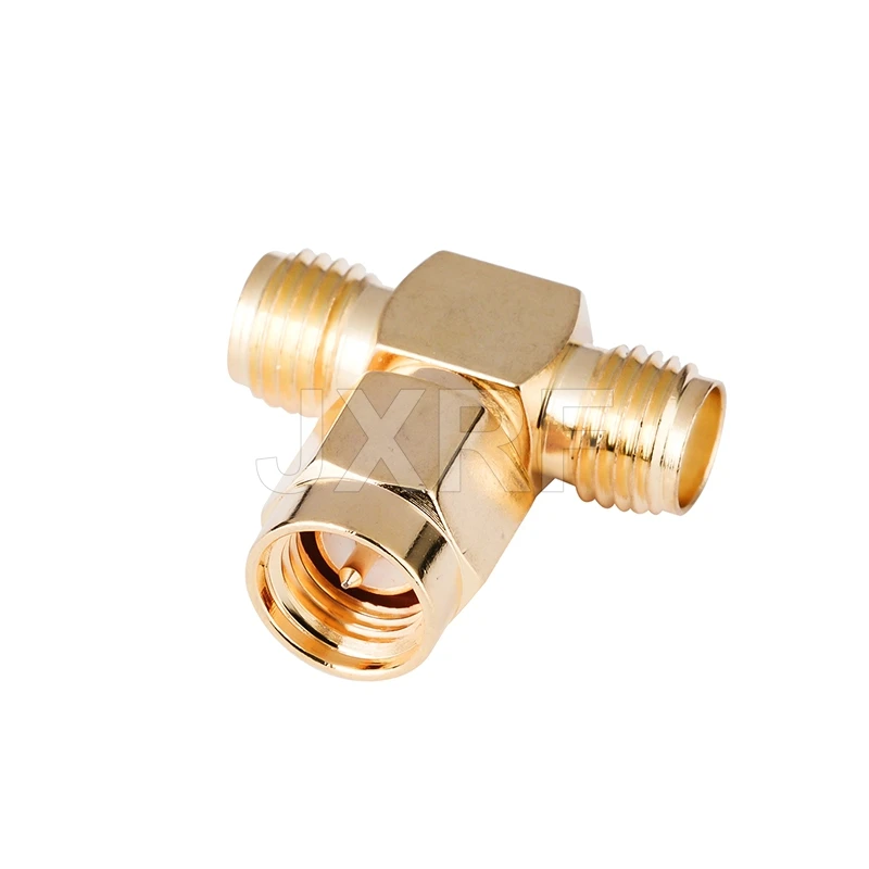 

JXRF Coaxial Coax Adapter 2 way Type T SMA Male to Dual SMA Female Connector Splitter Antenna Converter