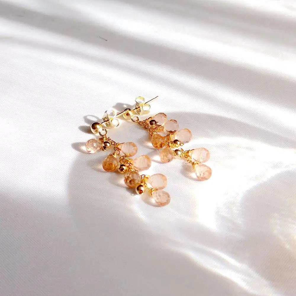 

Lii Ji Real Pink Topaz Earrings Handmade 925 Sterling Silver 18K Gold Color Stud Earrings 14K GF For Women Jewelry