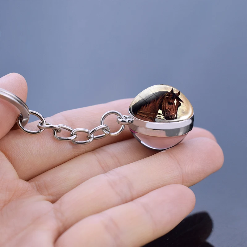 Брелок лошадь с изображением лошади стеклянный шар брелок двухсторонний кабошон