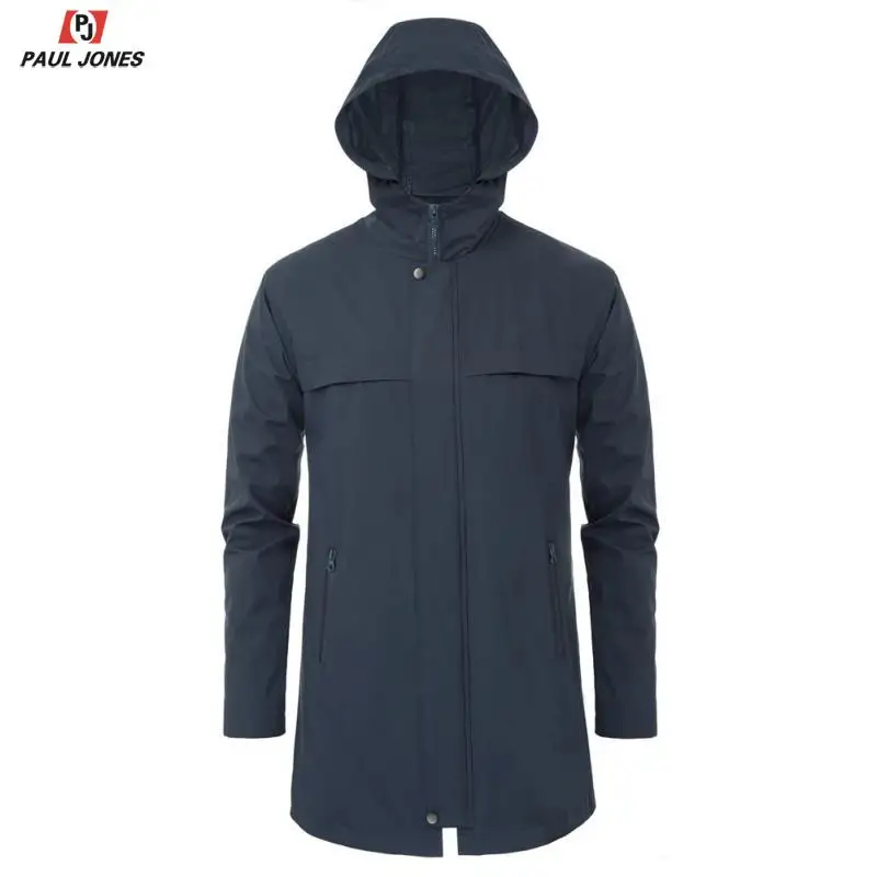 PAUL JONES Men Classic Outdoor Hooded Rain Jacket Coat Long Sleeve Water Repellent Raincoat Zip-Up Waterproof Trench | Мужская одежда