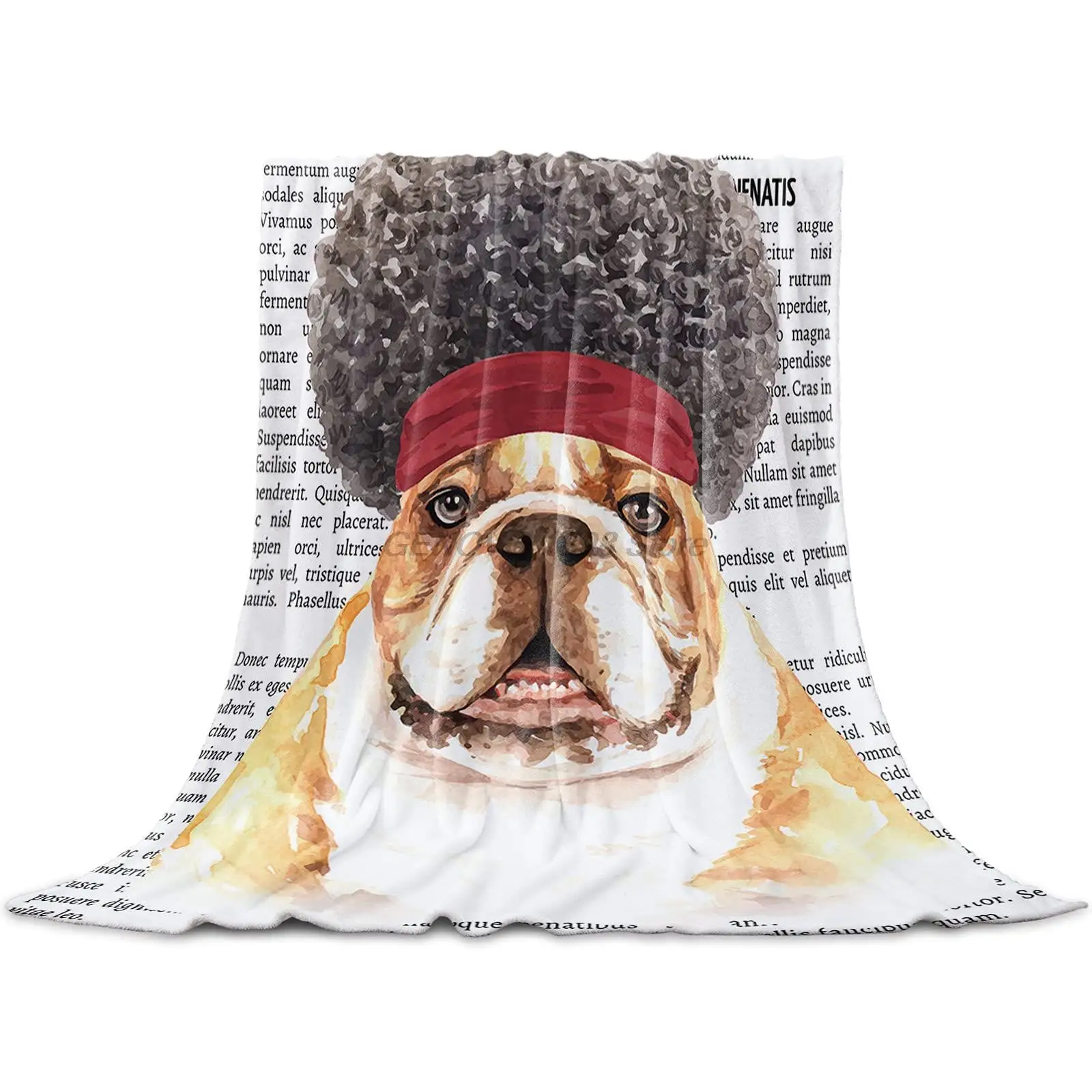 

Fleece Throw Blanket Full Size, Funny Bulldog Dog Animal Portrait on Newspaper Pattern Lightweight Flannel Blankets for Couch B
