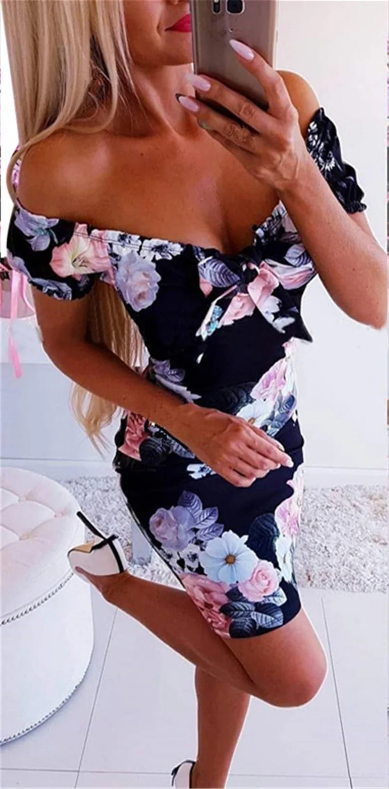 

2021 hot sale dress sexy V-neck print waist bag hip dress S-5XL