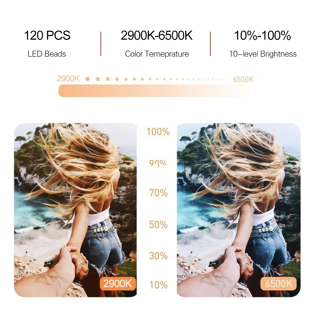 Светодиодный кольцевой светильник 2900-6500K со штативом и держателем для телефона |