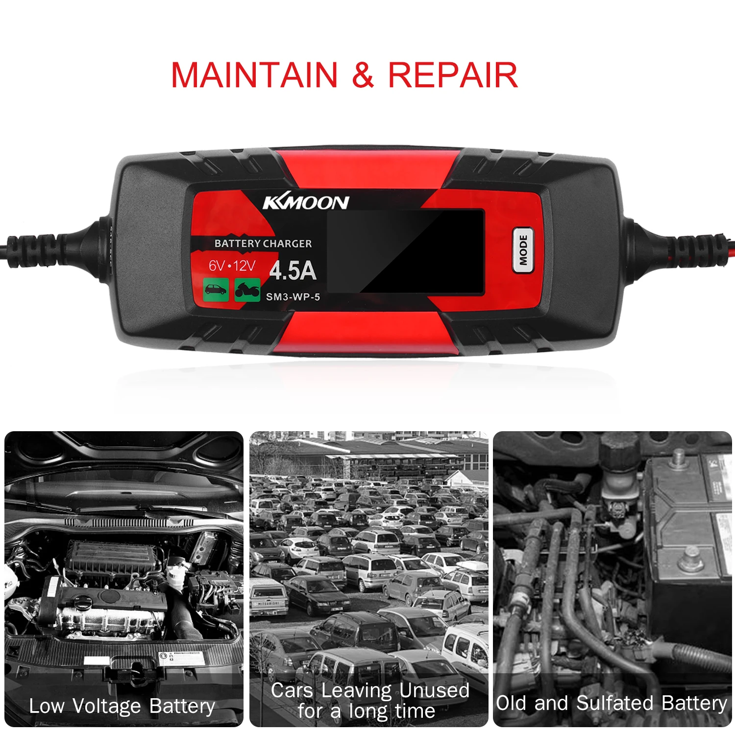 KKmoonCar зарядное устройство батарея и сопровождающее 6V/12V 4Amp интеллектуальное