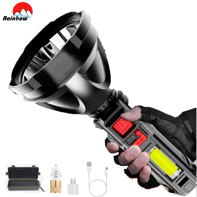 

Super Powerful LED Flashlight XHP50 Tactical Torch USB Rechargeable Power Display Linterna Waterproof Lamp Built-in Battery