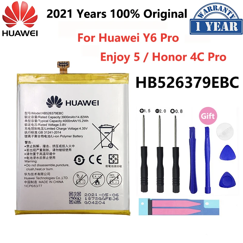 

100% Original HB526379EBC phone battery For Huawei Y6 Pro Enjoy 5 Honor 4C Pro TIT-L01 TIT-TL00 -CL00 TIT-CL10 4000mAh Batterie