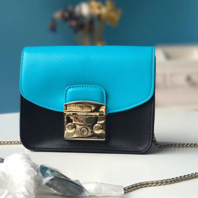 Blue and black Последняя Роскошная брендовая Классическая Кожаная маленькая квадратная сумка с цепочкой, сумка-конверт для женщин - Цвет: Blue and black