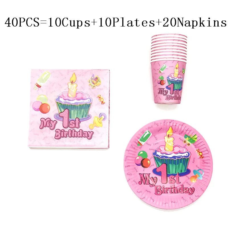 

Hot Sale My First Birthday 40PCS/lot Family Party Disposable Tableware Birthday Party Baby Shower Blue Cup Plate Napkin Supply