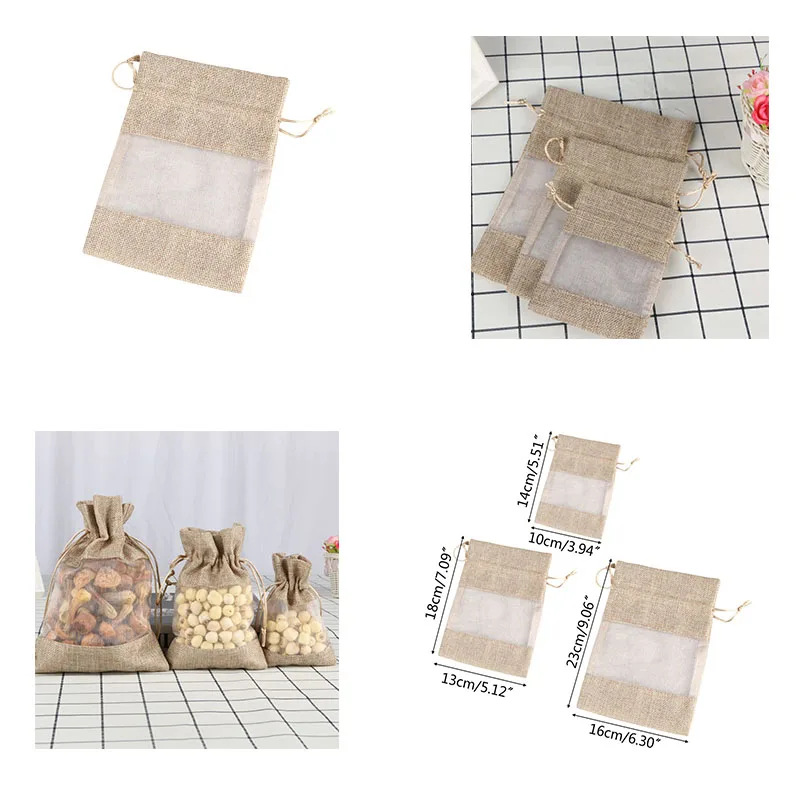 

Linen Burlap Organza Bag Candy Cookies Storage Bag With Drawstring For Wedding Party Favors Cosmetic Samples Goodies Mesh Pouch
