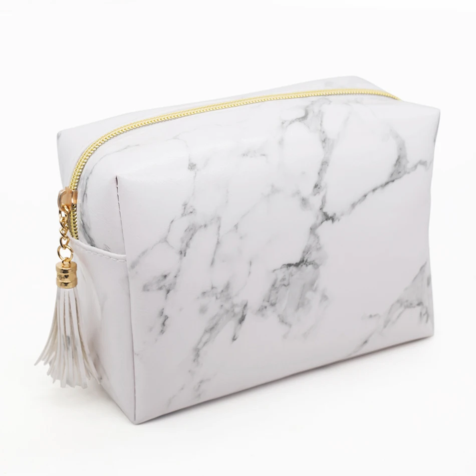 

Прямая поставка, популярная дорожная косметичка, Мраморная косметичка из искусственной кожи с кисточкой, сумка на молнии, чехол для космети...