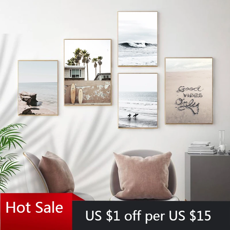 Фотопостер Для океан серфинга море принты береговые пальмы фотография декор