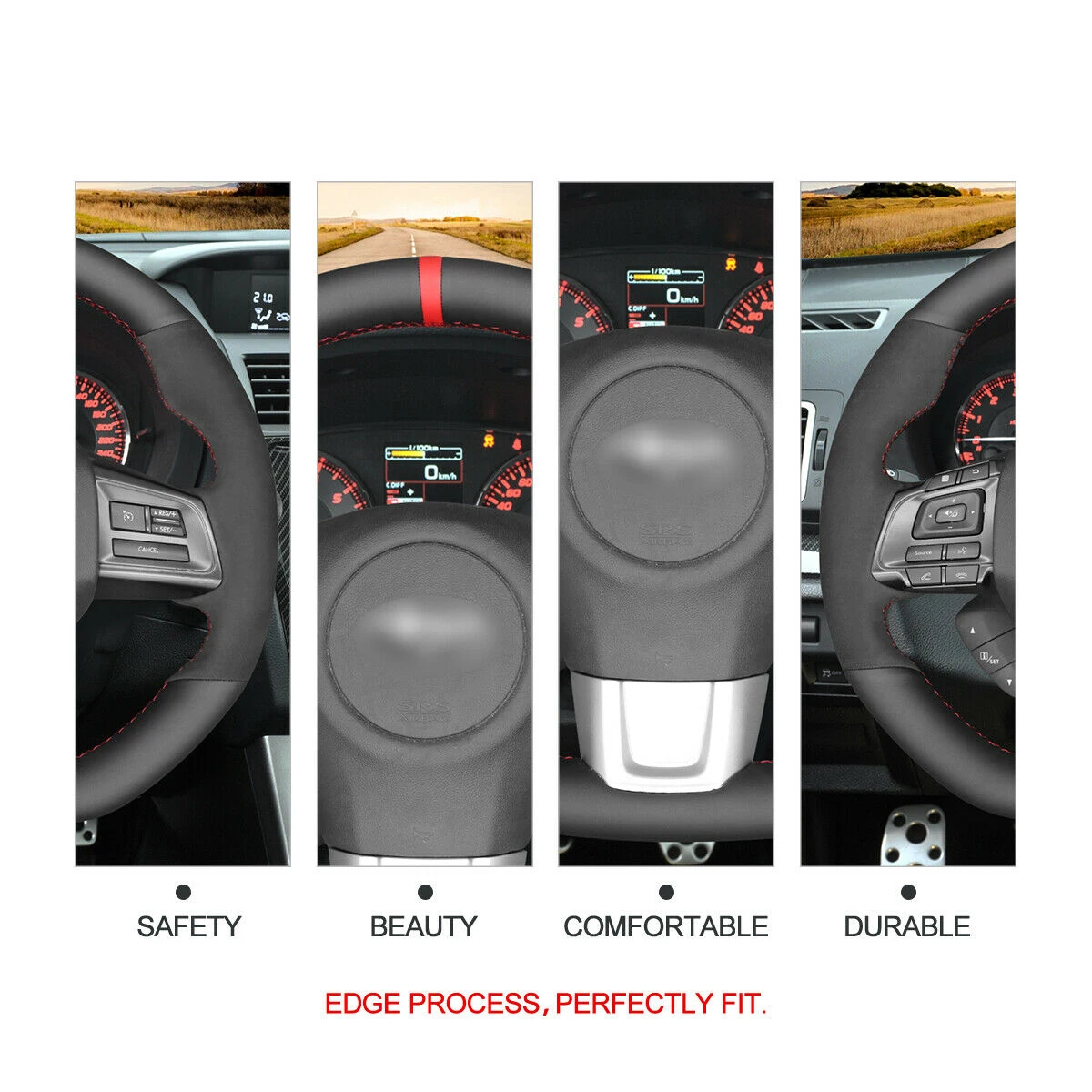 

Hand Stitch Black Suede Genuine Leather Car Steering Wheel Cover for Subaru WRX (STI) 2015-2019 / Levorg 2015-2019