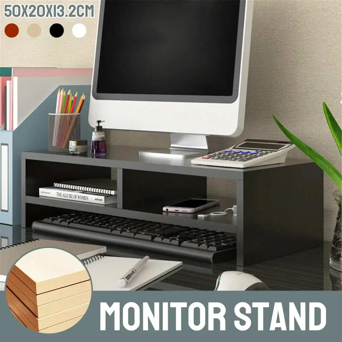 

NEW Multifunction Desktop Monitor Stand Computer Screen Riser Wood Shelf Plinth Strong Laptop Stand Desk Holder For Notebook TV
