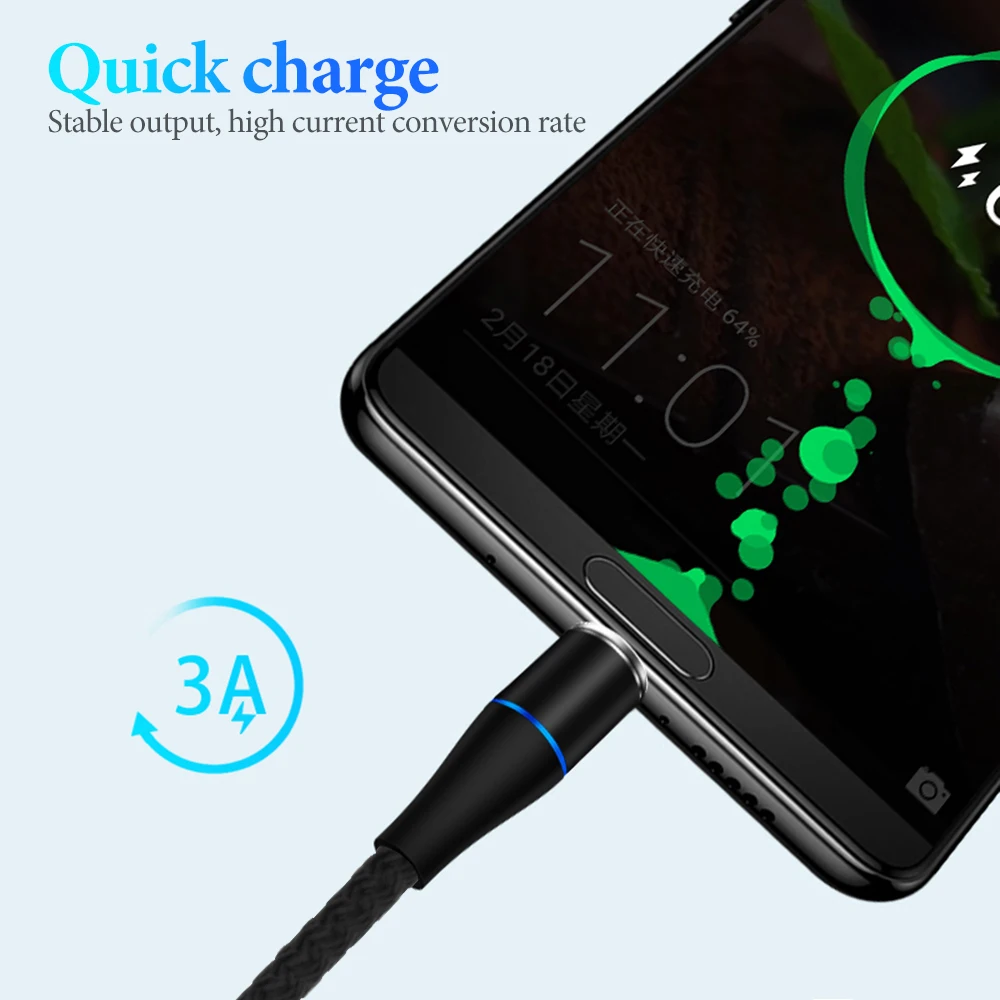 Магнитный кабель 3A Type-C для быстрой зарядки Samsung магнитный Xiaomi передачи данных
