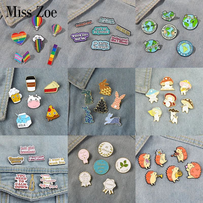 Эмалированная булавка 4-8 шт./компл., изготовленная на заказ эмалированная булавка в виде ежика, земли, гриба, радуга, Сакура, вишкатура, значок, бижутерия, удивительная цена