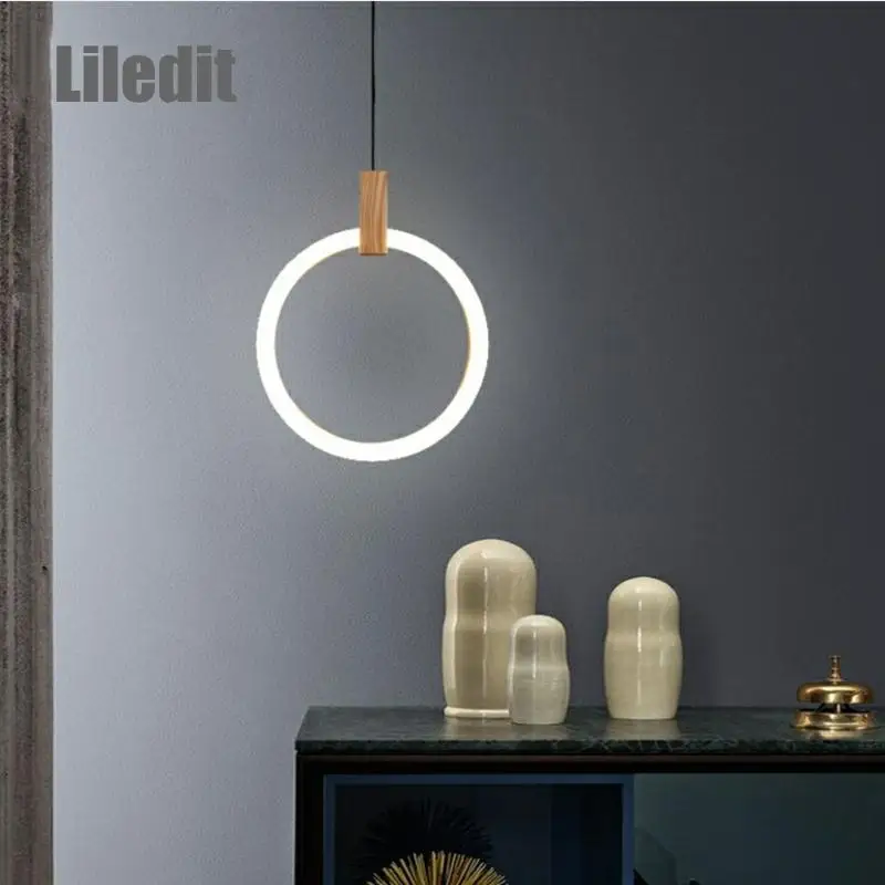 

Modern LED Pendant Lights Simple Style Light Fixutre Dining Room Minimalist Hanging Lamps Duplex Round Ring Glass Metal T9 cafe