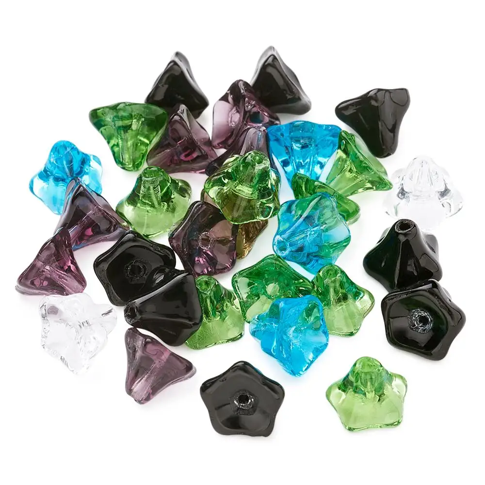 

30pcs Glass Beads Mixed Color Flower Design Morning Glory Fashion Jewelry Bead for Necklace Bracelet DIY 6x9mm Hole 0.8mm