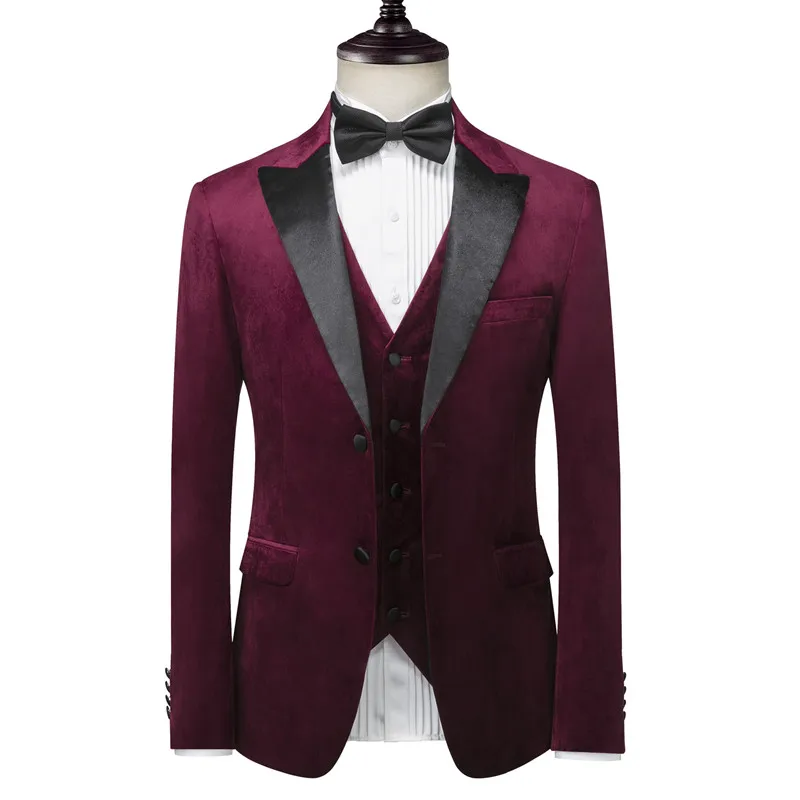 Блейзер жилет и брюки 3 сборный двуштучный костюм/осень-зима мужские бархатные