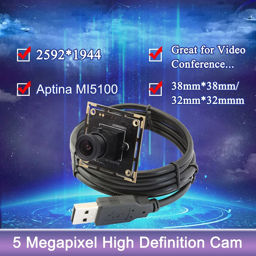 Датчик ELP Aptina MI5100 5 мегапиксельная веб камера с ручным фокусом UVC OTG поддержка USB МП