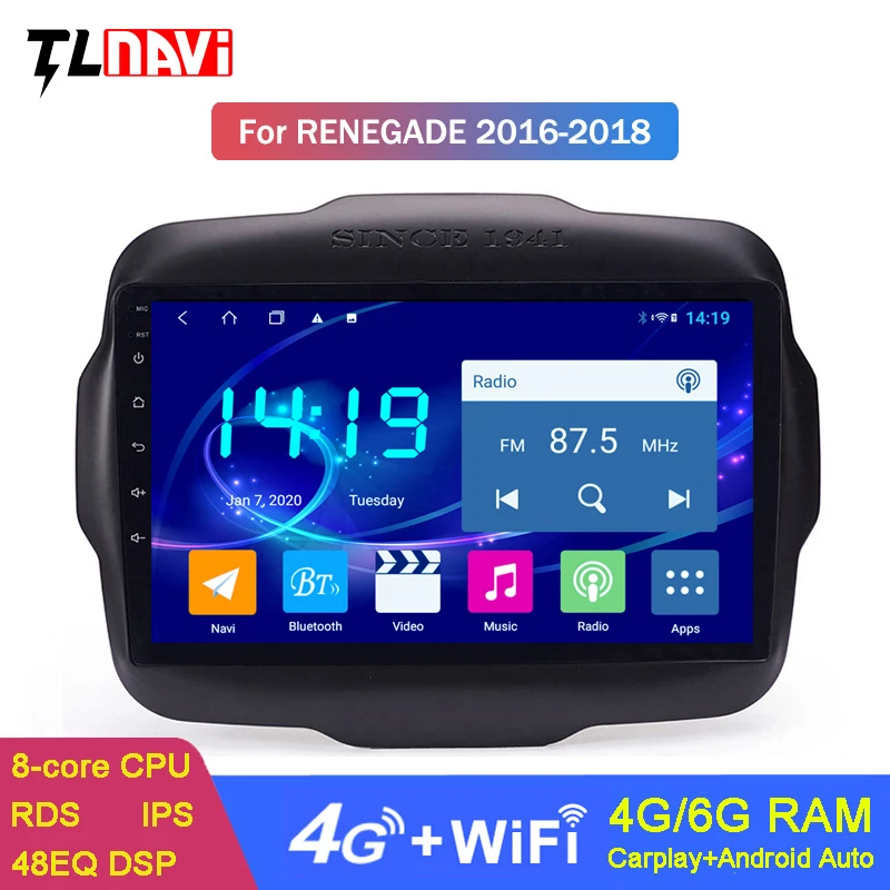 IPS Screen DSP CARPLAY 6G+128G Android 10 Car Multimedia For Jeep Renegade 2016-2018 GPS Radio Navigation WIFI 4G LTE | Автомобили и