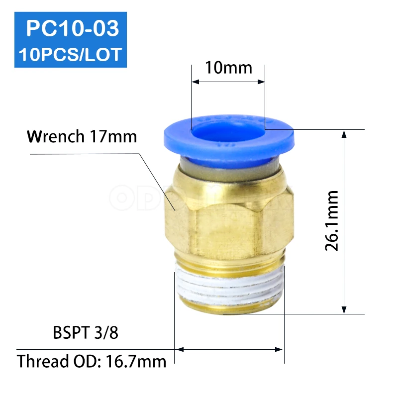 BSPT PC10-03, 10 шт 10 мм до 3/8 'пневматические соединители мужские прямые фитинги в одно касание