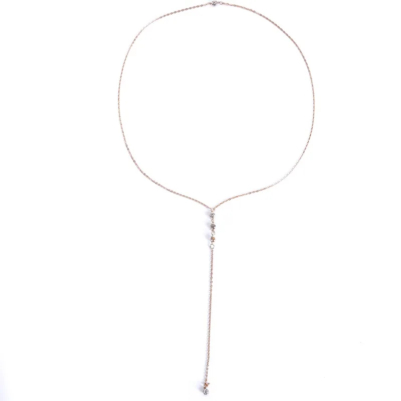 

Sexy Summer Women Long Necklace Body Chain Bare Back Gold Crystal Pendant Necklace Beach Body Jewelry Wedding Dress