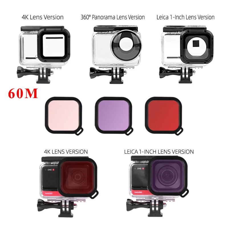 Insta360 One R-carcasa impermeable para buceo, carcasa 4K, 5,7 K, doble lente, edición 360, 1 pulgada, Leica, 1 pulgada, filtro de lente de buceo