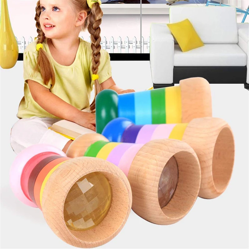 

Rainbow Wooden Magical Mini Kaleidoscope Bee Eye Effect Polygon Prism Children Toy