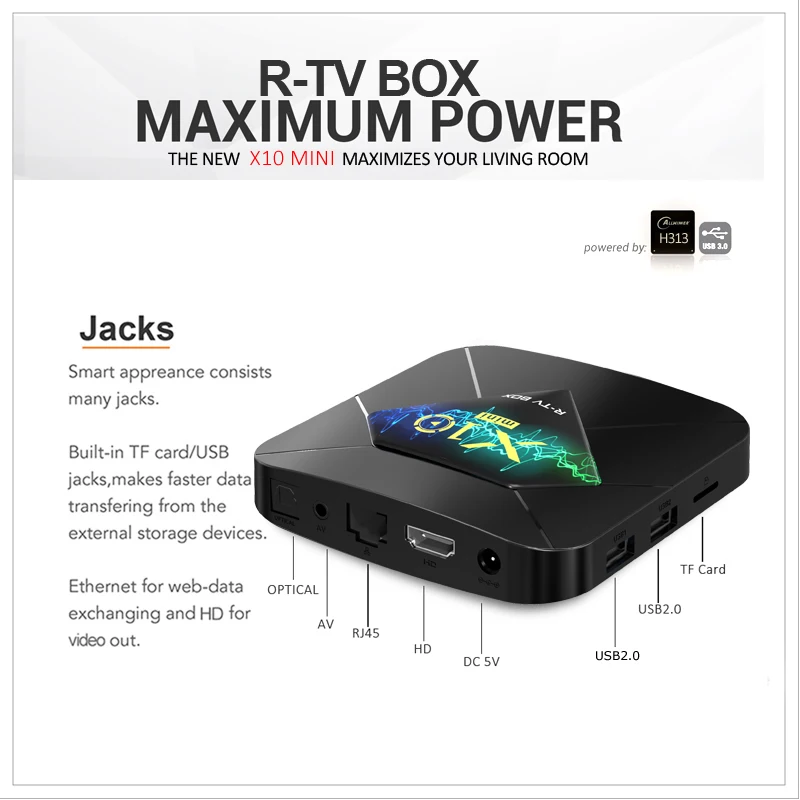 Android 10 0 TV BOX X10 MINI Allwinner H313 четырехъядерный WIFI BT4.1 4K 3D H.265 HDR медиаплеер PK X96Q TX3 |