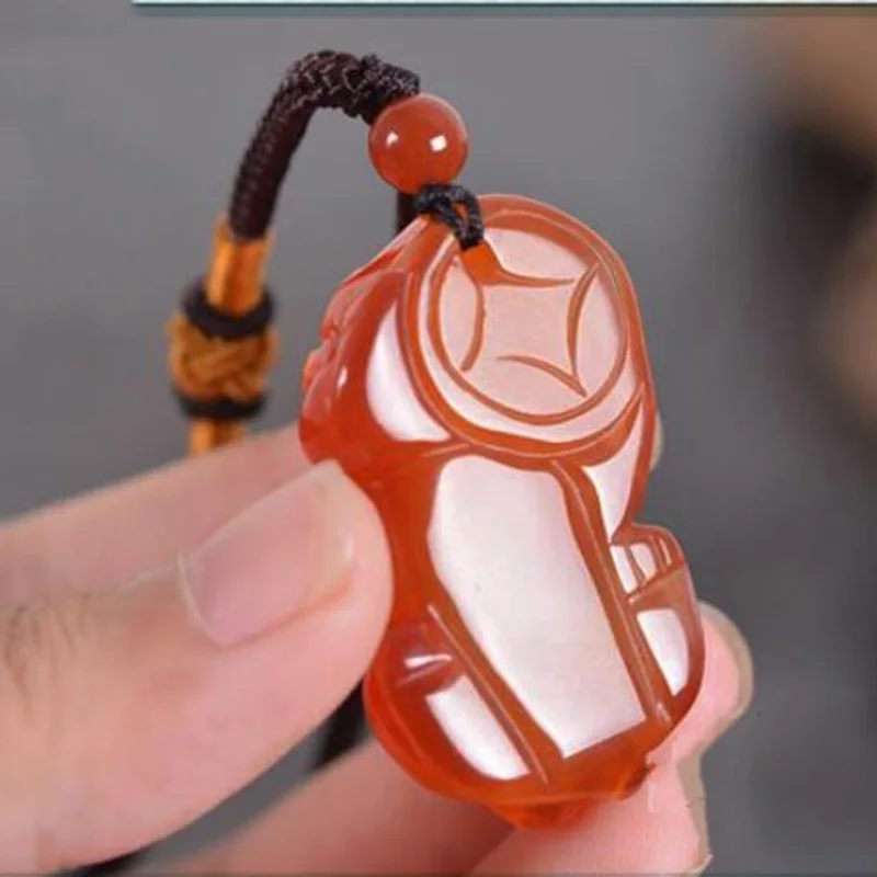 Красный Агат кулон с мехом норки ожерелье для мужчин и женщин защиты от злых