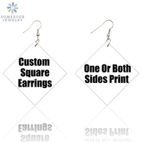 somesoor 7 8cm large customized square printed african wooden drop earrings personalized afro wood dangle jewelry for women gift