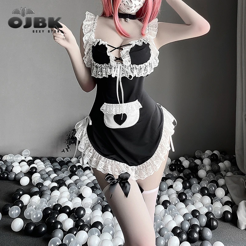 

Anime Maid Cosplay Outfit For Women Kawaii Sexy Costumes Sleeveless Halter Japanese Coffee Bar Uniform Lace Plus Size Apparel