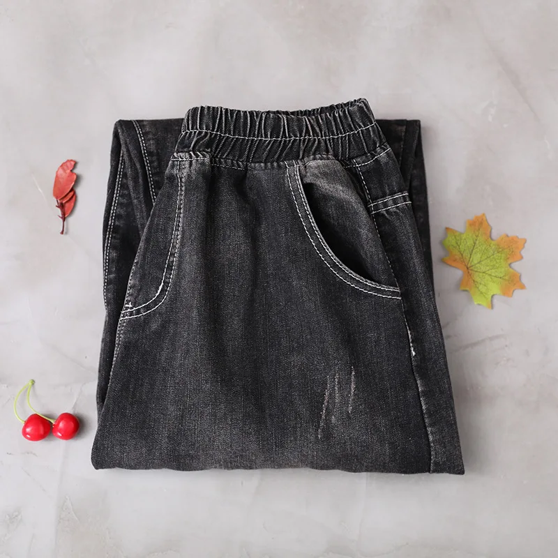 Осенние зимние джинсы женские большие размеры свободные новый женский