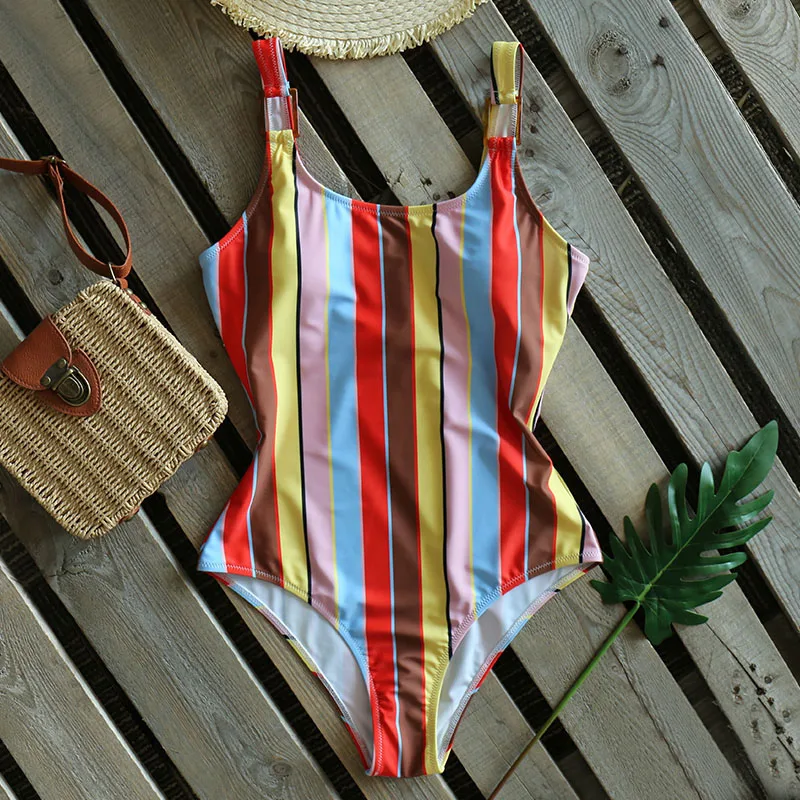 Сексуальный цельный купальник женский пуш ап Монокини Полосатый боди с принтом