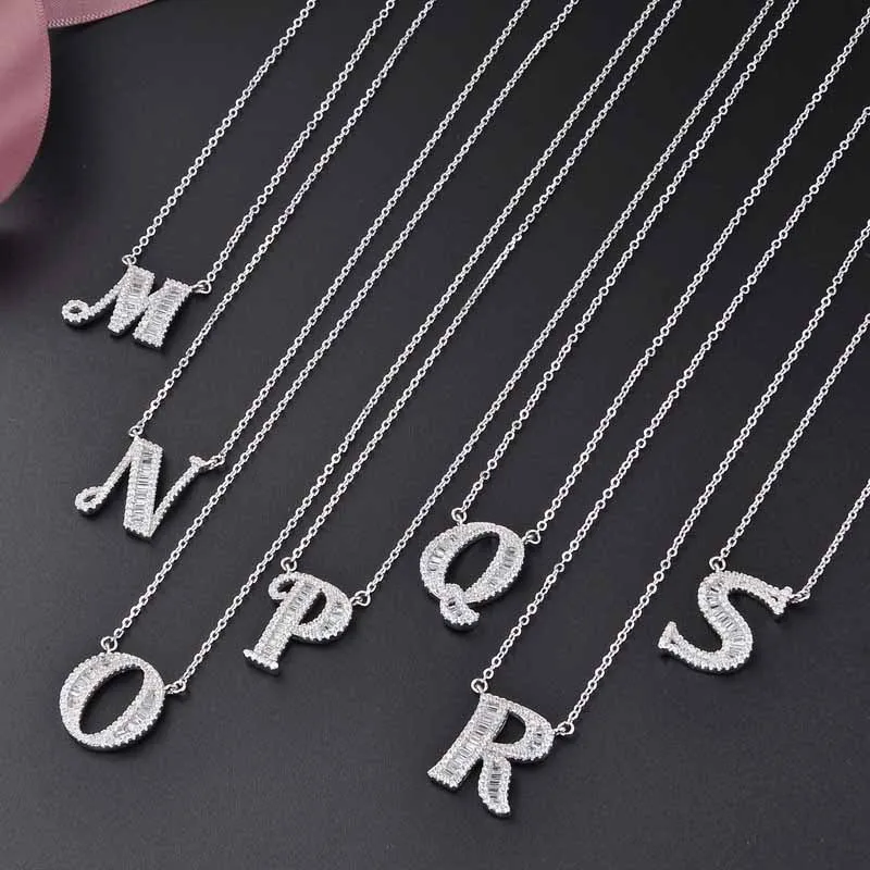 

Clavicle A-Z Letter Name Pendant Necklaces for Women Men Solid 26 Letter 925 Sterling Silver Bling Cz Jewelry Family Lovers Gift