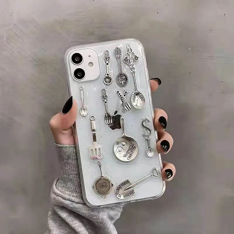 

Epoxy 3D Knife Fork Case For iPhone 11 12 Pro Max Xr Cases Silicon Phone Funda iPhone 8 7 Plus SE 2020 X XS Mini 12pro Covers