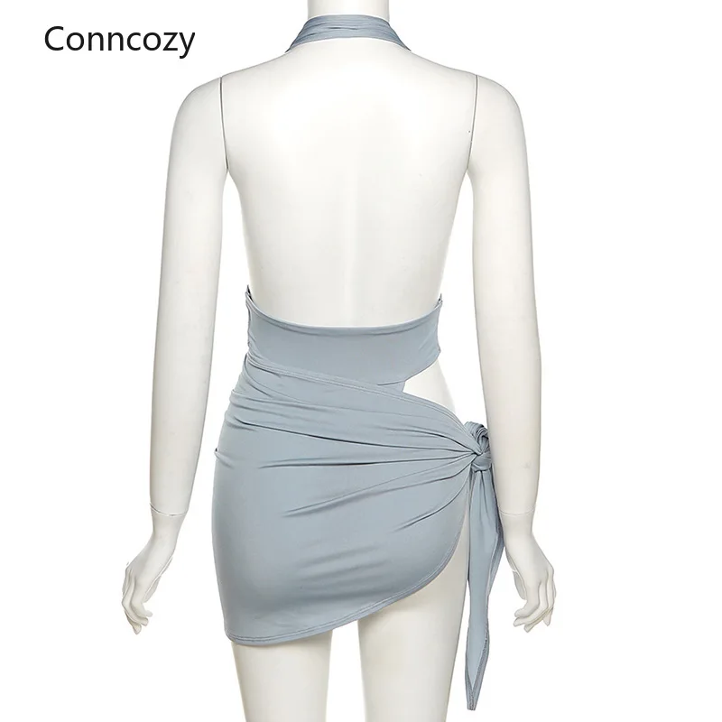 

Sexy 2-piece Women's Clothing Suit Hollow Sexy V-neck Halter One-piece Top and Mini Skirt Matching Set 2021 vestido de mujer