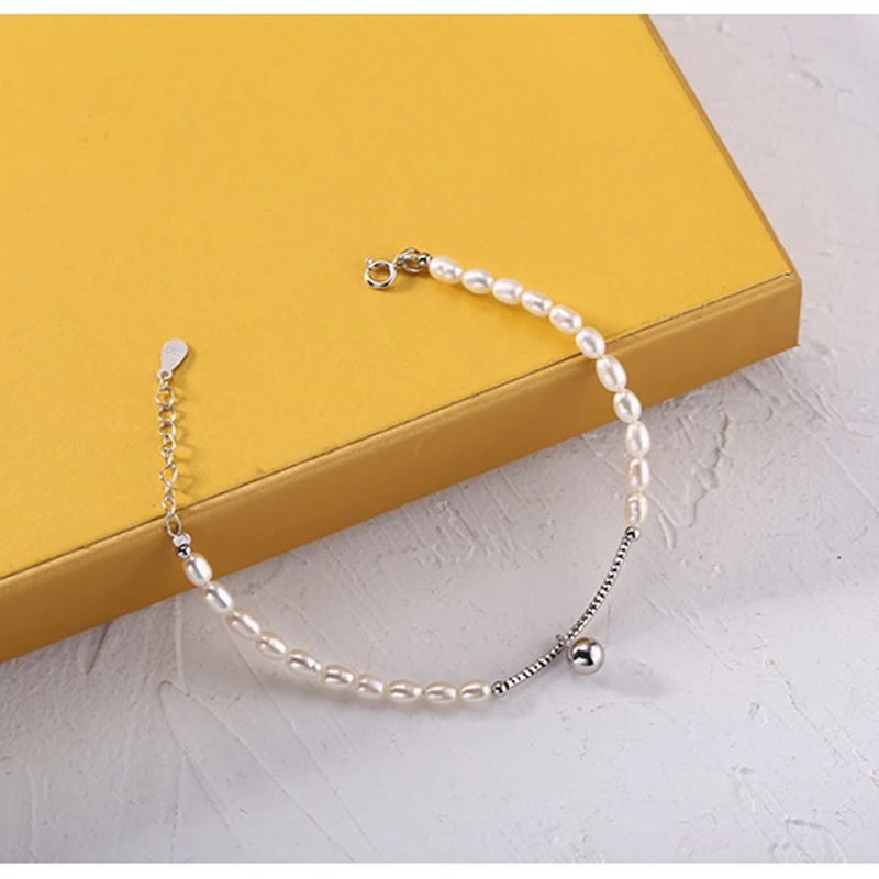 Браслет из серебра 100% пробы с натуральным жемчугом 18 см | Украшения и аксессуары